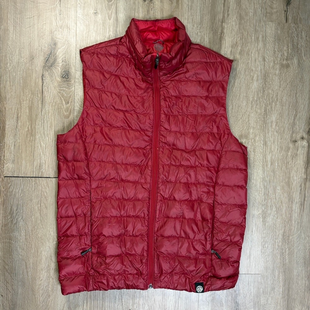 REI Down Vest Men's Medium Red Puffer Nylon Spring Fall Full Zip Jacket